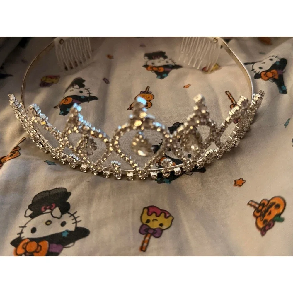 Silver Rhinestone Tiara Crown Headband with Hair Combs Prom Bridal Princess